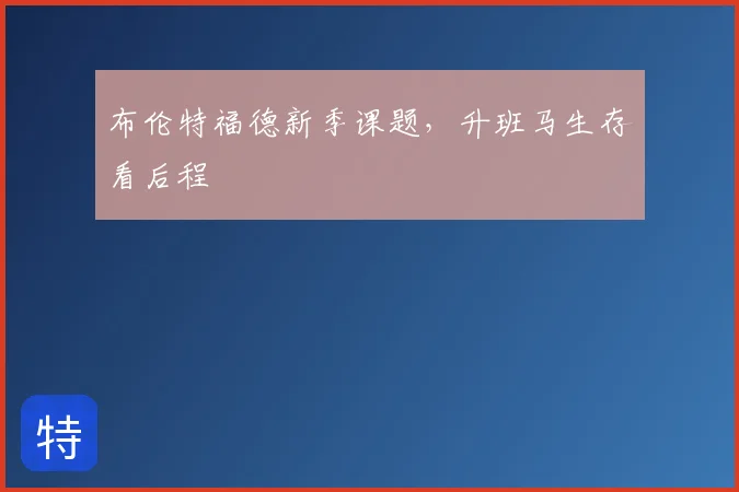 布伦特福德新季课题，升班马生存看后程